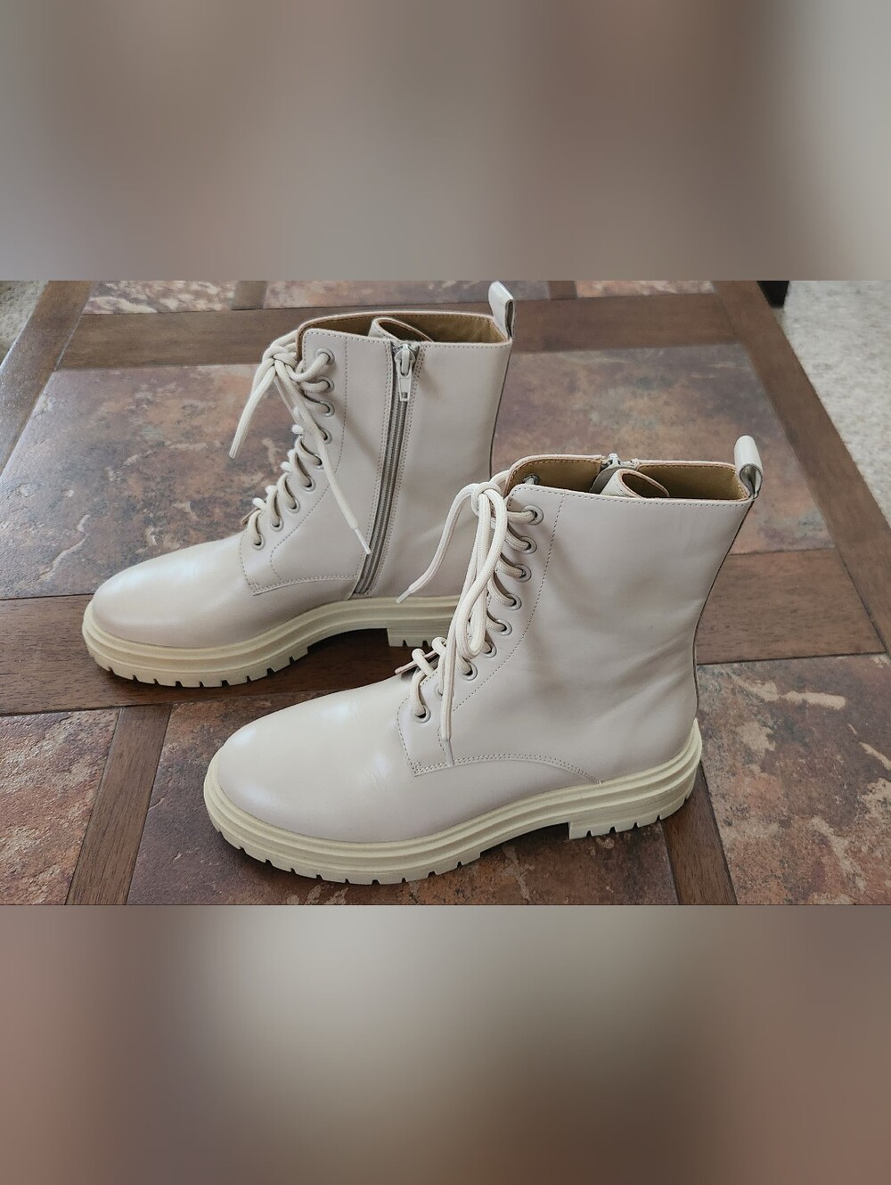 Tony Bianco Wya Leather Moto Boots In Vanilla Capretto - Size 9